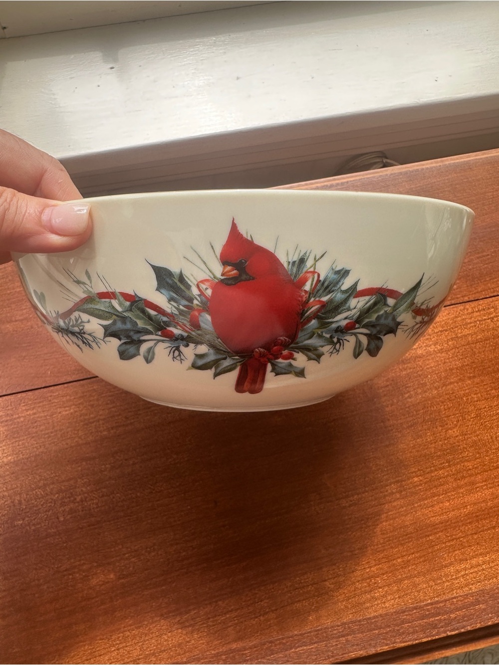 Lenox Cardinal Holiday Ceramic Serving Bowl - Red and Green